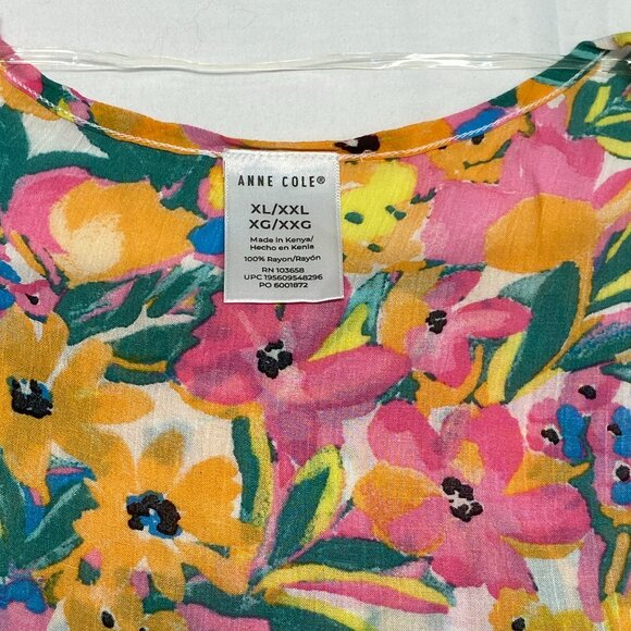 Anne Cole Ruffle Bell Sleeve V Neck Sheer Crinkle Bright Floral Tunic Dress NEW - Picture 11 of 13